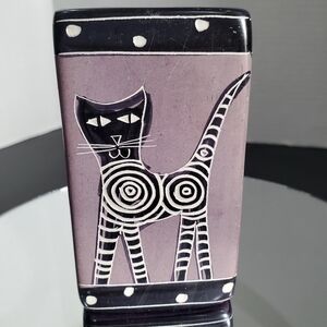 Cat Vase / pencil / pen holder L👀K Carved Soapstone Kenya Kissii Tribe Africa